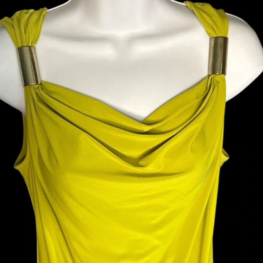 Chaus Women's Chartreuse Sleeveless Blouse Draped Neck Gold Shoulder Detail Sz S